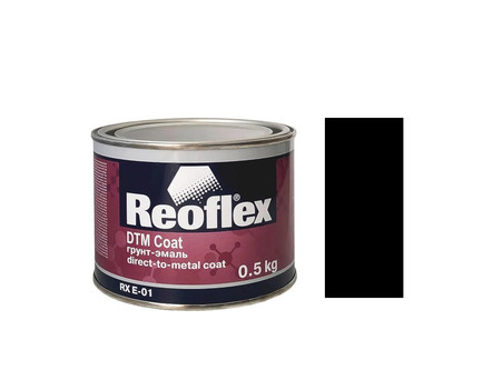 Грунт-Эмаль «Reoflex» 1к RX E-01 DTM Coat на Металл, Черный Матовый, 500г